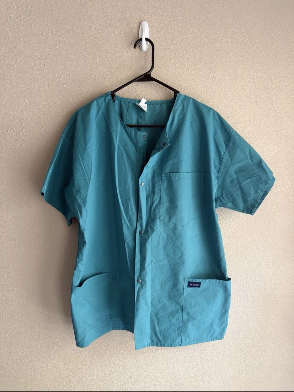 RMF Scrubs Women’s Dark Teal Short Sleeve Button Down Round Neck Scrub Jacket XL